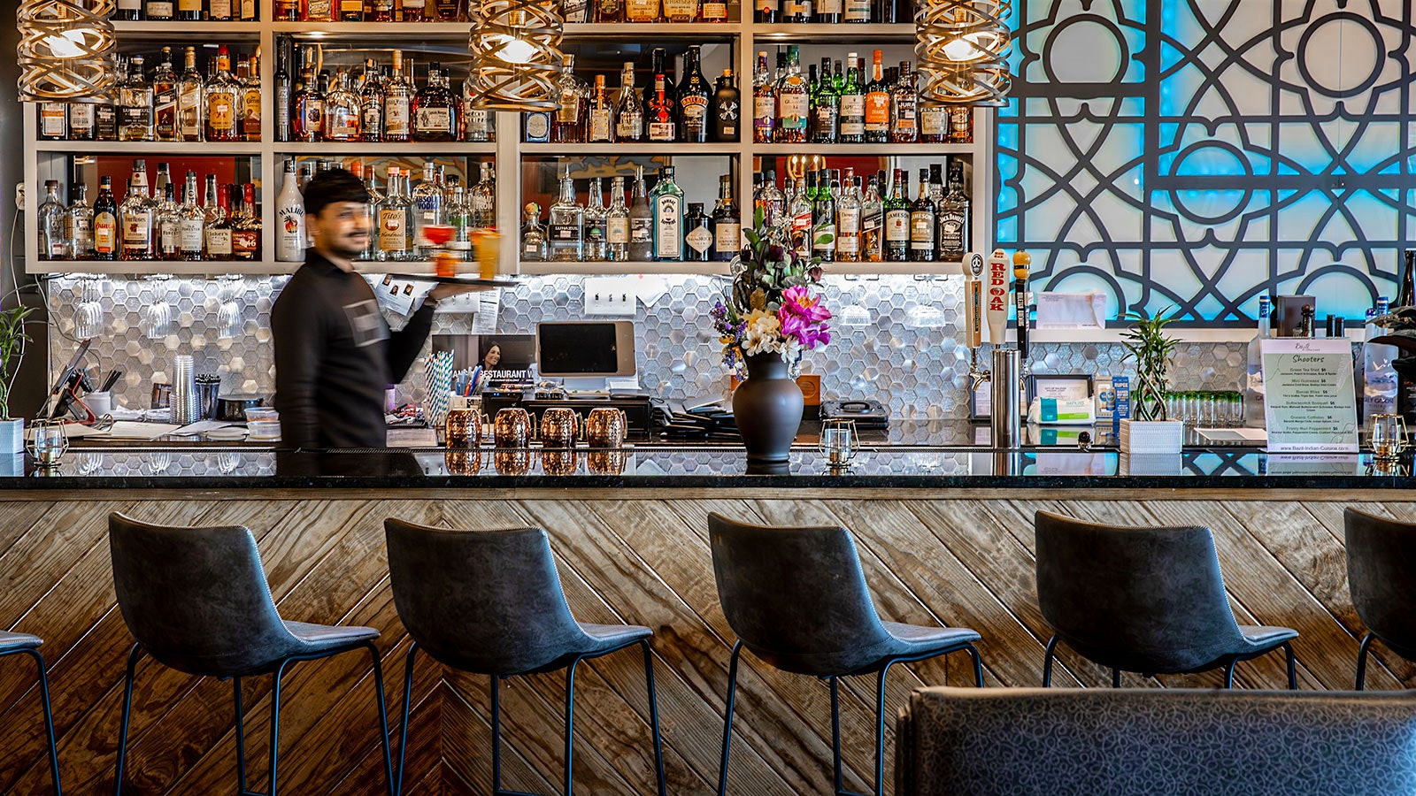 The bar at Bazil Indian Cuisine in Raleigh, North Carolina